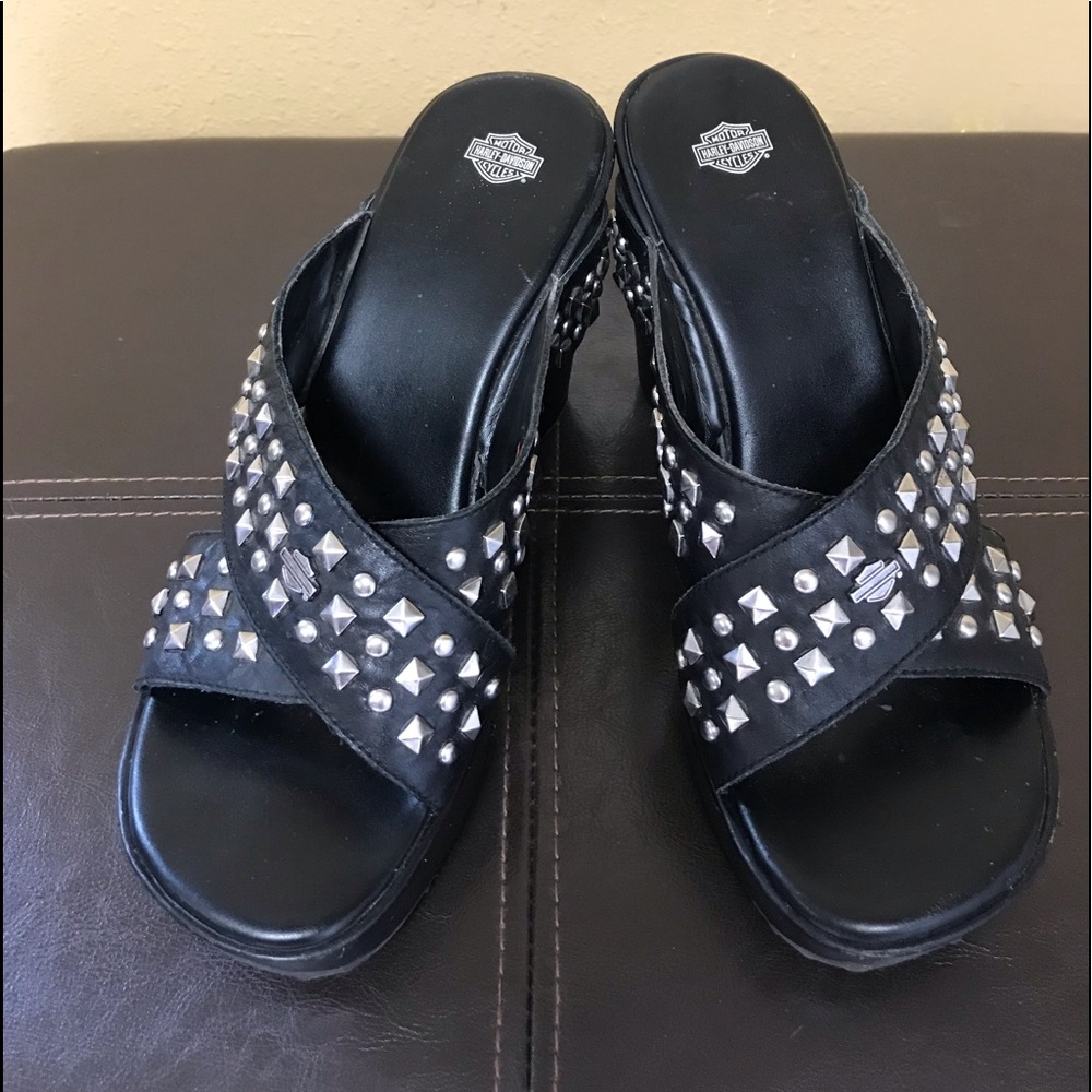 Harley Davidson Black Wedge Sandals